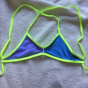 neon and purple/blue jolyn bikini top